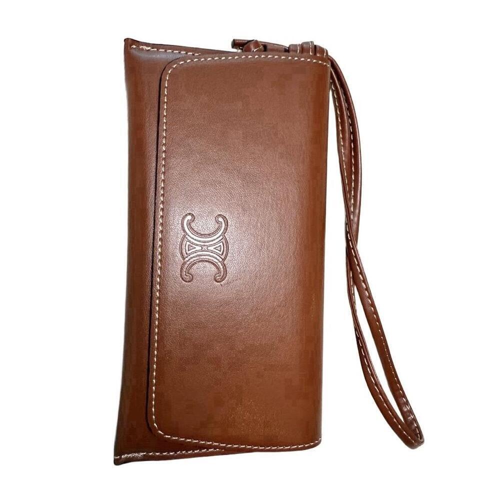 Celine Eyeglass Case Brown Leather Pouch Wrist Strap Designer Luxury
